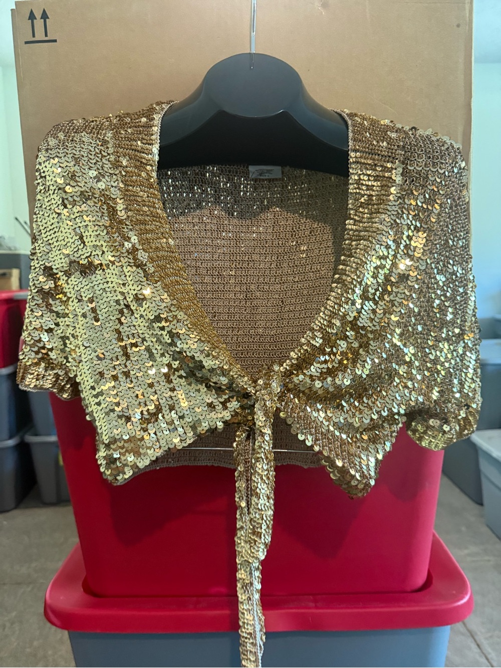 Gold Sequin Tie-Front Crop Top p70